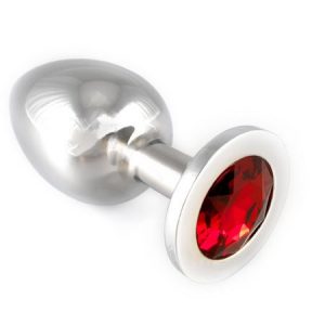 Aluminium-Buttplug mit rotem Kristall (155g)